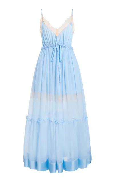 Ulla Johnson Imogen Lace-trimmed Silk Midi Dress In Blue