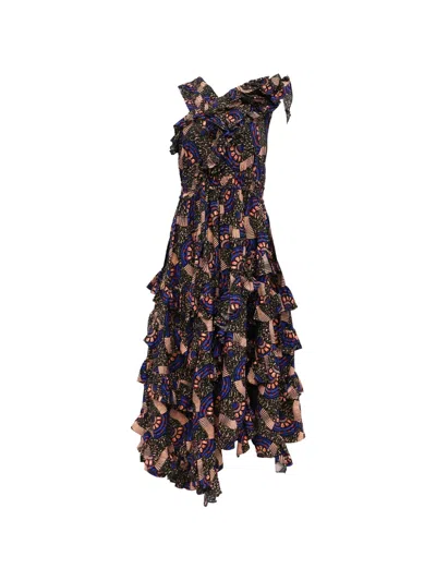 Pre-owned Ulla Johnson Imogen Printed Ruffled Dress In Green