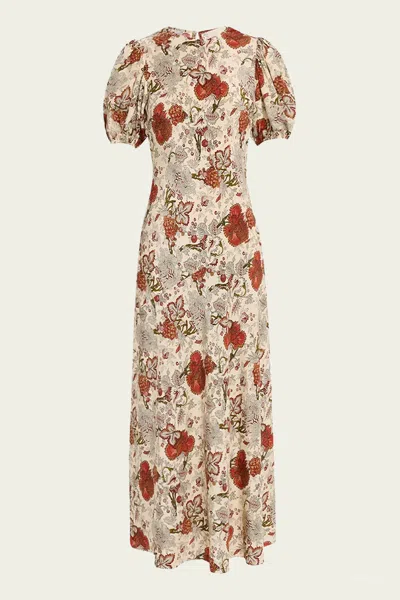Ulla Johnson Ines Puff Sleeve Midi Dress In Winter Garden In Multi