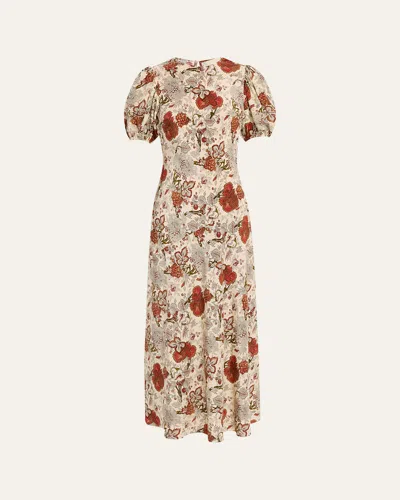 ULLA JOHNSON INES PUFF-SLEEVE SILK MAXI DRESS