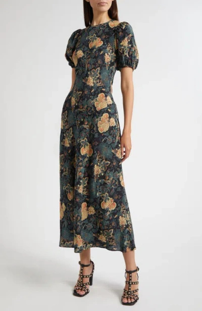 Ulla Johnson Ines Puff Sleeve Silk Maxi Dress In Multi