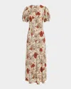 Ulla Johnson Ines Puff Sleeve Midi Dress In Winter Garden In Multi