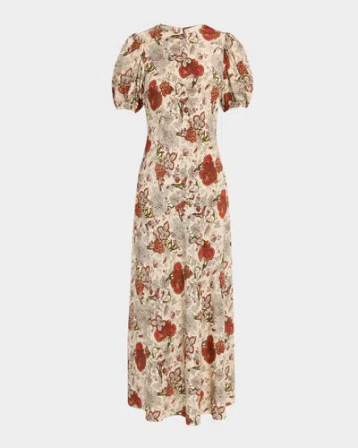 ULLA JOHNSON INES PUFF-SLEEVE SILK MAXI DRESS