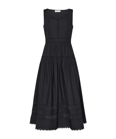 Ulla Johnson Isadora Ruched Lace-inset Sweetheart Maxi Dress In Black