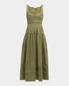 Ulla Johnson Isadora Ruched Lace-inset Sweetheart Maxi Dress In Lichen