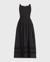 Ulla Johnson Isadora Tiered Lace-trimmed Cotton-poplin Midi Dress In Noir