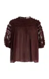 Ulla Johnson Isolda Smocked Silk Top In Burgundy