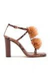 Ulla Johnson Isolde Python-effect Leather Pom Pom Sandals In Orange
