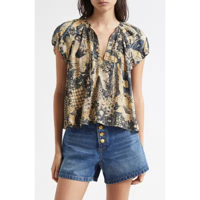 Ulla Johnson Issa Mixed Print Cotton Blend Top In Bellflower