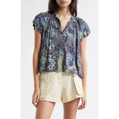 Ulla Johnson Issa Mixed Print Cotton Blend Top In Portofino