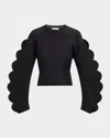 Ulla Johnson Ivy Scalloped Milano Knit Sweater In Noir