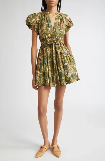 Ulla Johnson Izel Floral Print Minidress In Green