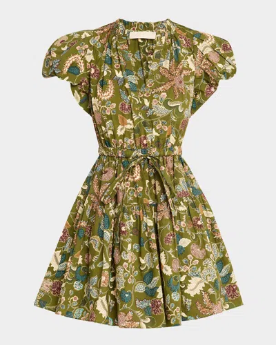 Ulla Johnson Izel Paisley-print Cotton Puff-sleeve Tie-waist Mini Dress