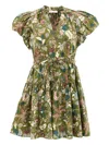 Ulla Johnson Izel Puff-sleeve Floral Mini Dress In Green