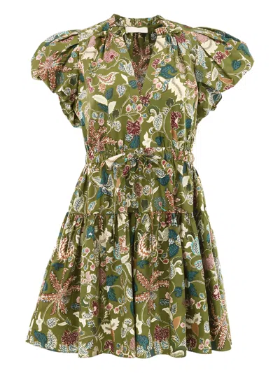 ULLA JOHNSON IZEL PUFF-SLEEVE FLORAL MINI DRESS