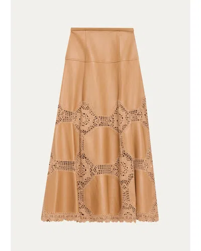 ULLA JOHNSON IZRA CROCHET & LEATHER MIDI SKIRT
