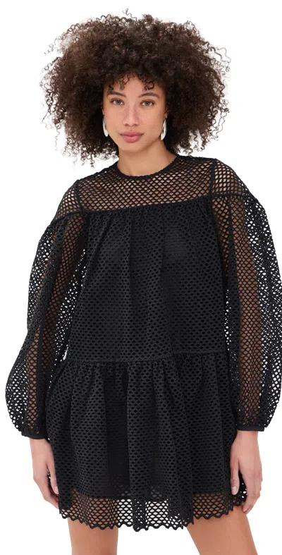 Ulla Johnson Jaclyn Eyelet Cotton Mini Dress Noir In Black