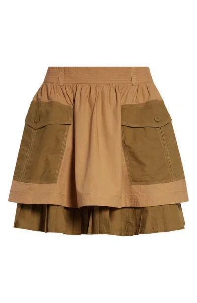 Ulla Johnson Jacqueline Colorblock Tiered Cotton Miniskirt In Sahara Color Block