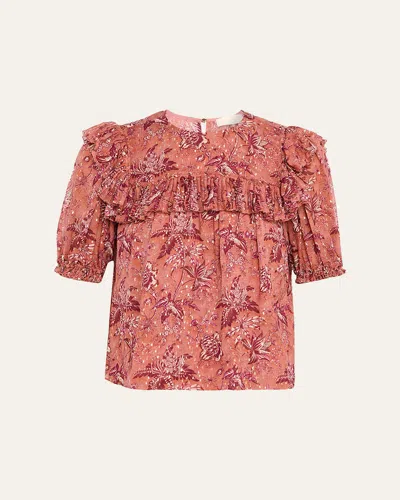 Ulla Johnson Jodie Puff Sleeve Floral Top In Brown