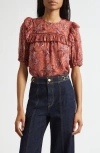 Ulla Johnson Jodie Puff Sleeve Floral Top In Brown