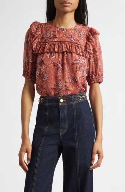 Ulla Johnson Jodie Puff Sleeve Floral Top In Brown