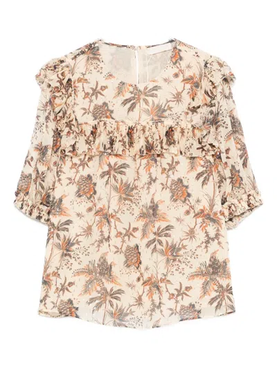 Ulla Johnson Jodie Ruffled Floral Blouse In Neutral