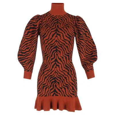 Pre-owned Ulla Johnson Joni Printed Ruffled Hem Mini Dress In Rust Wool In Brown
