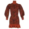 Ulla Johnson Joni Printed Ruffled Hem Mini Dress In Rust Wool In Orange