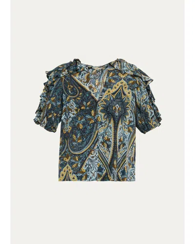 Ulla Johnson Josephine Paisley Flutter-sleeve Blouse In Black