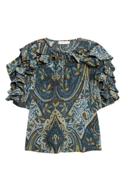 Ulla Johnson Josephine Ruffled Silk Top In Green