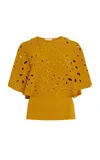 Ulla Johnson Josie Cape Sleeve Knit Top In Yellow