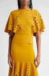 Ulla Johnson Josie Eyelet Detail Cape Sleeve Knit Top In Yellow