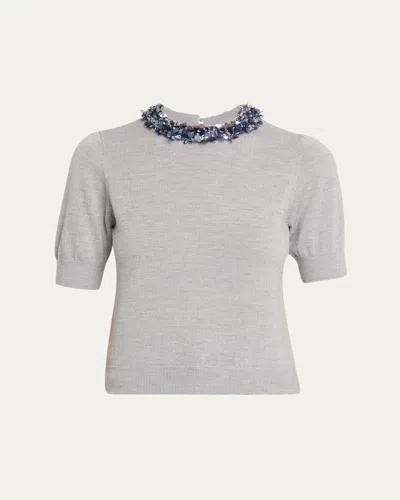 Ulla Johnson Jude Embellished Merino Sweater In Gray