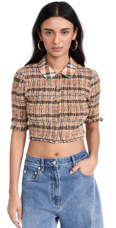 Ulla Johnson Jules Smocked Silk Cotton Collared Crop Top In Meadow