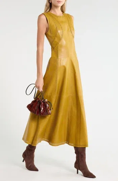 Ulla Johnson Juliette Eyelet Leather Midi Dress In Yellow