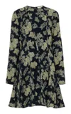 Ulla Johnson Juliette Godet-detailed Printed Crepe Mini Dress In Navy