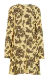 Ulla Johnson Juliette Godet-detailed Printed Crepe Mini Dress In Yellow