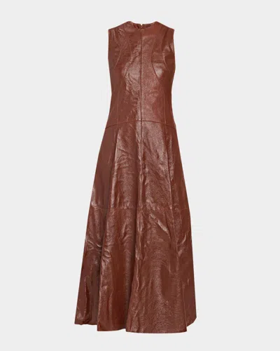 Ulla Johnson Juliette Leather Midi Dress In Orange