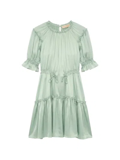 Ulla Johnson Juliette Silk-satin Mini Dress In Green