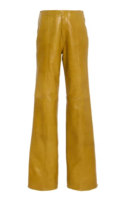 Ulla Johnson Kadin Leather Mid Rise Pants In Olive