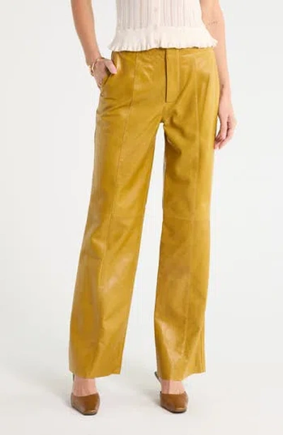 Ulla Johnson Kadin Mid Rise Straight Leg Leather Pants In Willow
