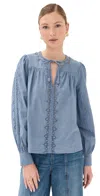 Ulla Johnson Kady Long Sleeve Blouse Chambray In Blue