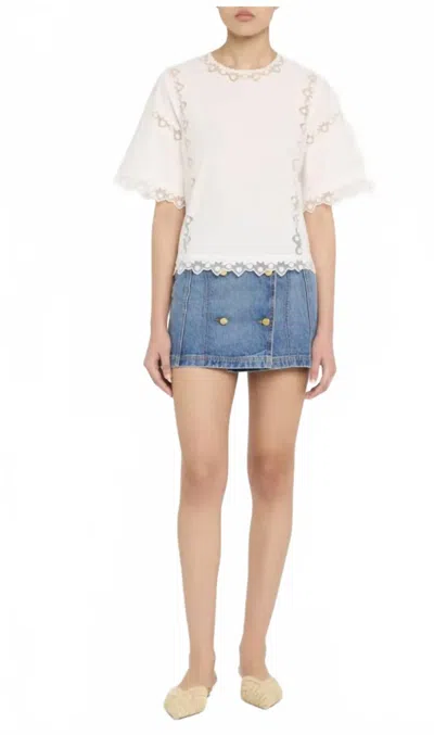 Ulla Johnson Kai Embroidered Short-sleeve Top In Pristine In White