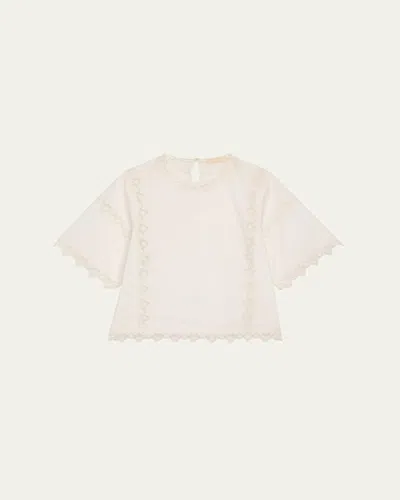 Ulla Johnson Kai Embroidered Short-sleeve Top In Neutral