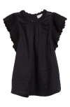 Ulla Johnson Kai Ruffled Crochet-sleeve Top In Noir
