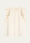 Ulla Johnson Kai Ruffled Crochet-sleeve Top In Pristine