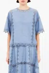 Ulla Johnson Kai Short Sleeve Top In Chambray In Blue