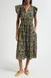 Ulla Johnson Kairi Flutter Sleeve Midi Dress In Blue