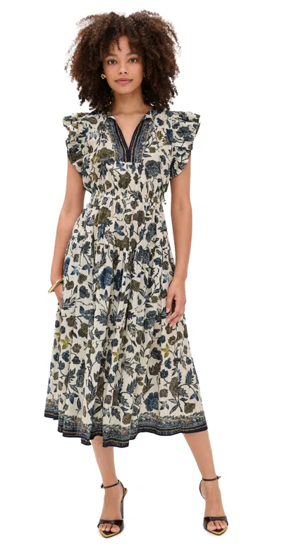 Ulla Johnson Kairi Flutter Sleeve Midi Dress Porcelain In Multi