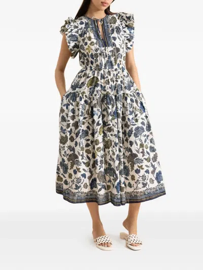 Ulla Johnson Kairi Flutter Sleeve Midi Dress In Multi